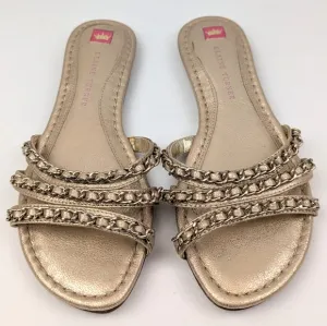 Elaine Turner Slide Sandals Strappy Chain Detail Metallic Gold Flats Glam 6.5