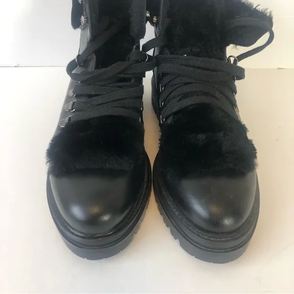 Elena Solano Black Leather Lace Up Chunky Combat Boots Size 9