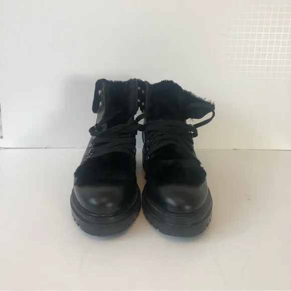 Elena Solano Black Leather Lace Up Chunky Combat Boots Size 9