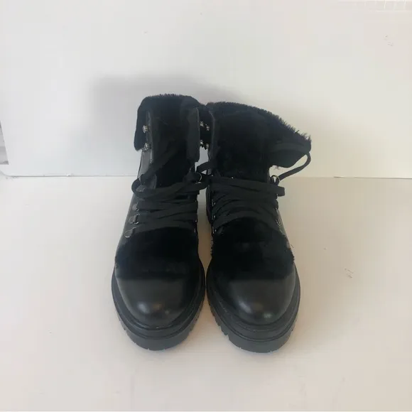 Elena Solano Black Leather Lace Up Chunky Combat Boots Size 9