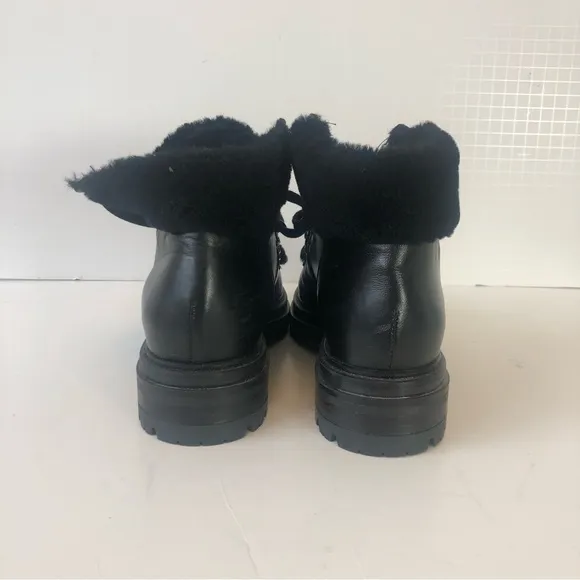 Elena Solano Black Leather Lace Up Chunky Combat Boots Size 9