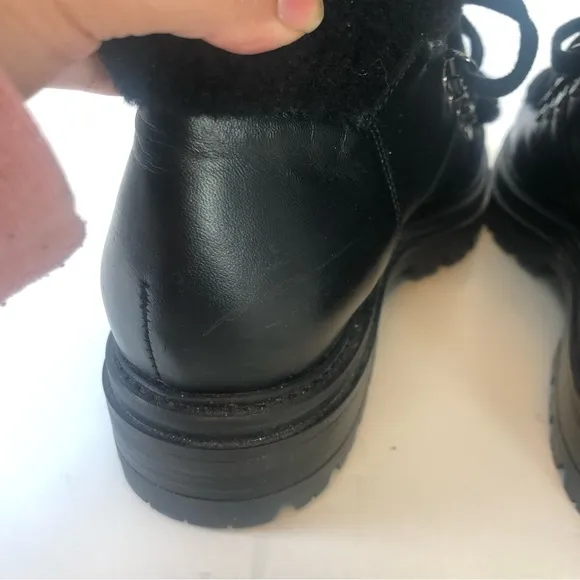 Elena Solano Black Leather Lace Up Chunky Combat Boots Size 9