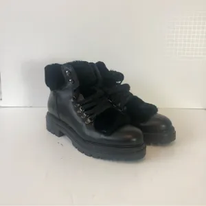 Elena Solano Black Leather Lace Up Chunky Combat Boots Size 9