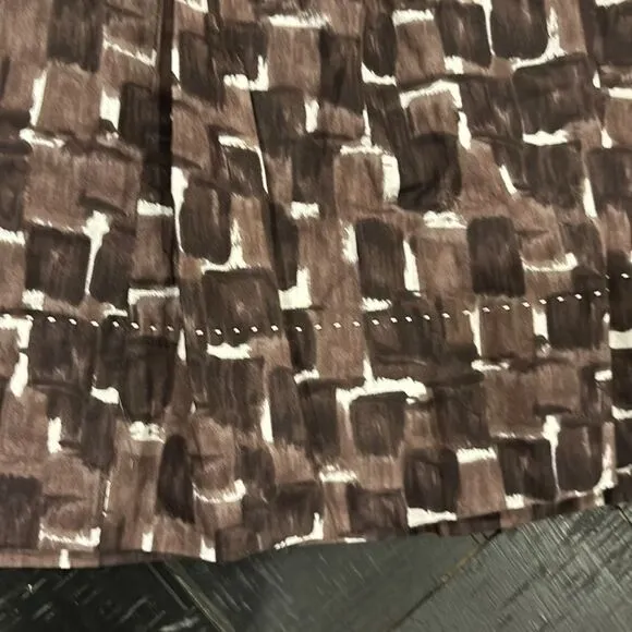 ELIE TAHARI ALIZA Briar Brown Black Cotton Pleated Skirt 8 MIDI Classy‌‌‌‌‌‌