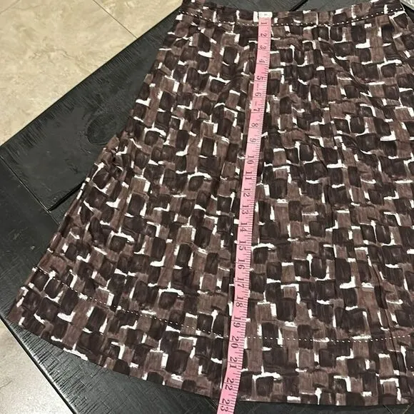 ELIE TAHARI ALIZA Briar Brown Black Cotton Pleated Skirt 8 MIDI Classy‌‌‌‌‌‌