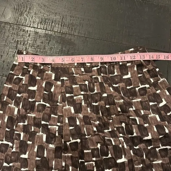 ELIE TAHARI ALIZA Briar Brown Black Cotton Pleated Skirt 8 MIDI Classy‌‌‌‌‌‌