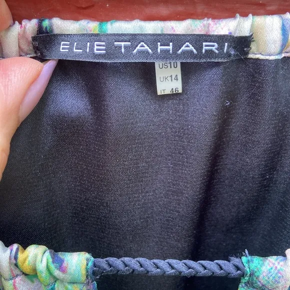 Elie Tahari Silk Blend Floral Ombré Drawstring Tie Waist Dress Women's Size 10