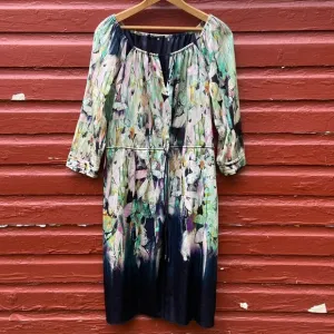 Elie Tahari Silk Blend Floral Ombré Drawstring Tie Waist Dress Women's Size 10