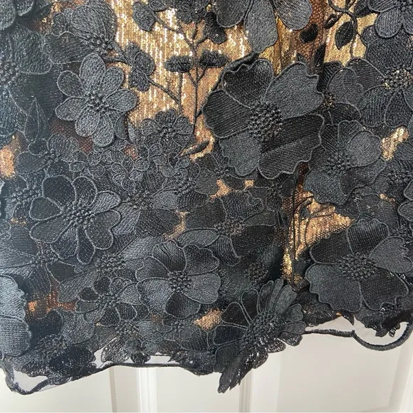 Eliza J Sequined  Floral Applique Sheath Cocktail Dress, Black Lac, NWOT, size 6