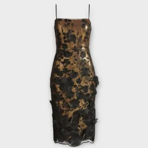 Eliza J Sequined  Floral Applique Sheath Cocktail Dress, Black Lac, NWOT, size 6