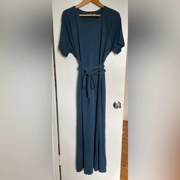 Elizabeth &amp; James Welles Blue Pigment-Dyed Belted Maxi Tee Dress Cotton Jersey L