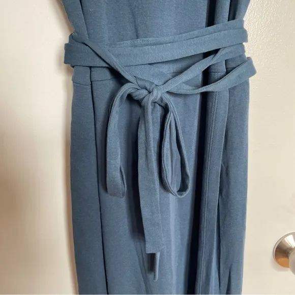 Elizabeth &amp; James Welles Blue Pigment-Dyed Belted Maxi Tee Dress Cotton Jersey L