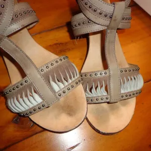 Ella Moss HENNA Leather Sandals 6M Clay Suede Zip Tassels