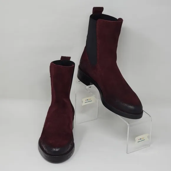 Emanuele Crasto Women's Mid Calf Burgundy Leather Boots Made In Italy Sz 37 New