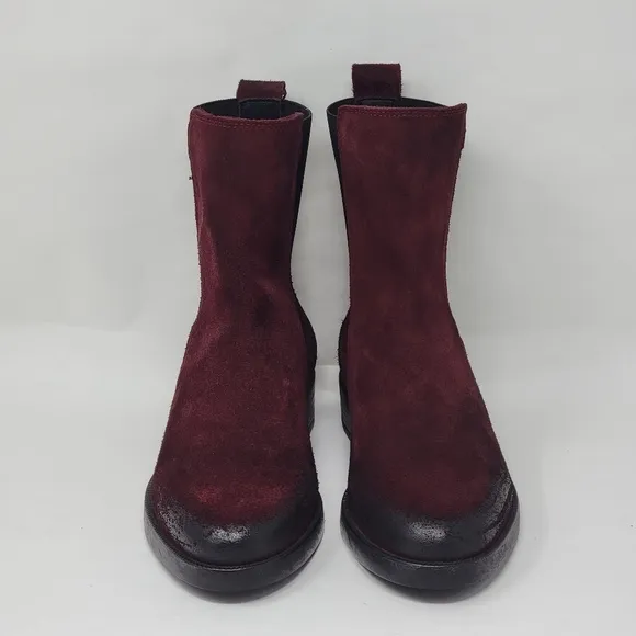 Emanuele Crasto Women's Mid Calf Burgundy Leather Boots Made In Italy Sz 37 New