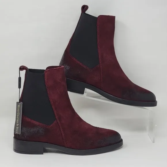 Emanuele Crasto Women's Mid Calf Burgundy Leather Boots Made In Italy Sz 37 New