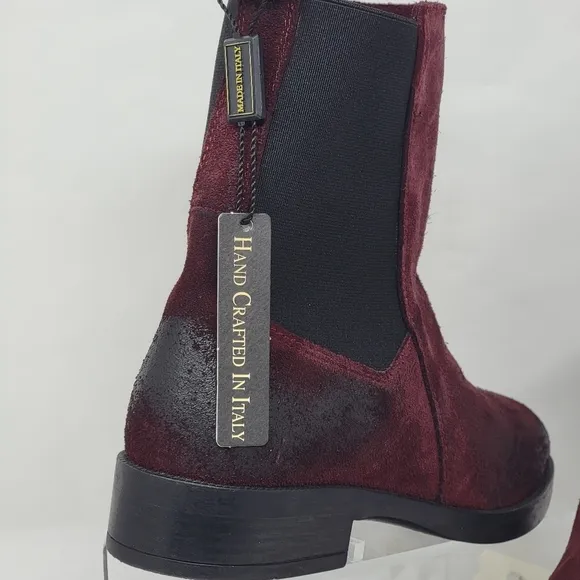Emanuele Crasto Women's Mid Calf Burgundy Leather Boots Made In Italy Sz 37 New