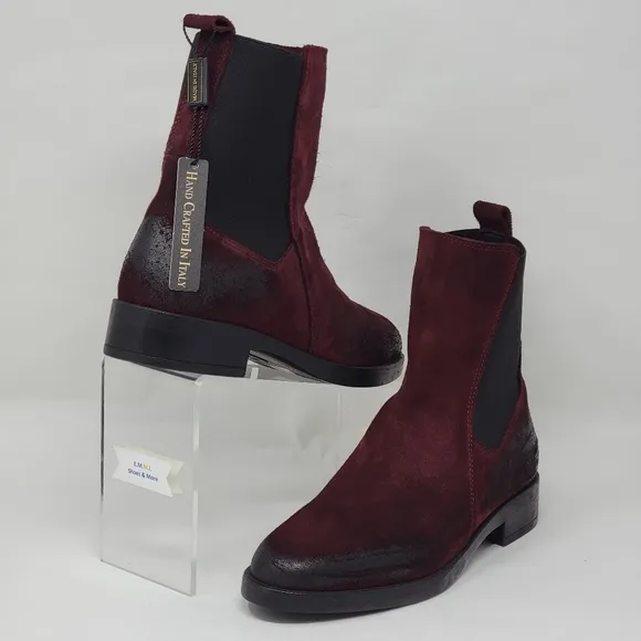 Emanuele Crasto Women's Mid Calf Burgundy Leather Boots Made In Italy Sz 37 New