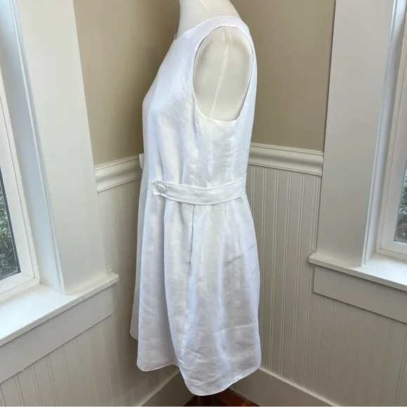 Emporio Armani White Side Button Linen Sleeveless Dress, Size FR 42 / US 10