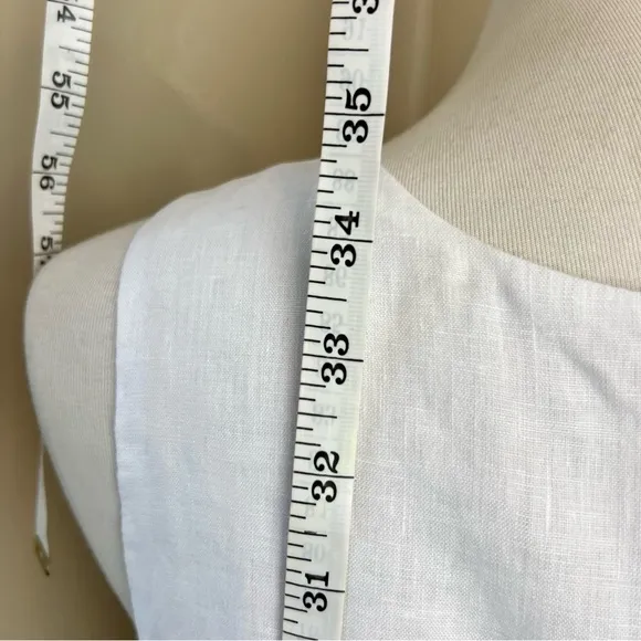 Emporio Armani White Side Button Linen Sleeveless Dress, Size FR 42 / US 10