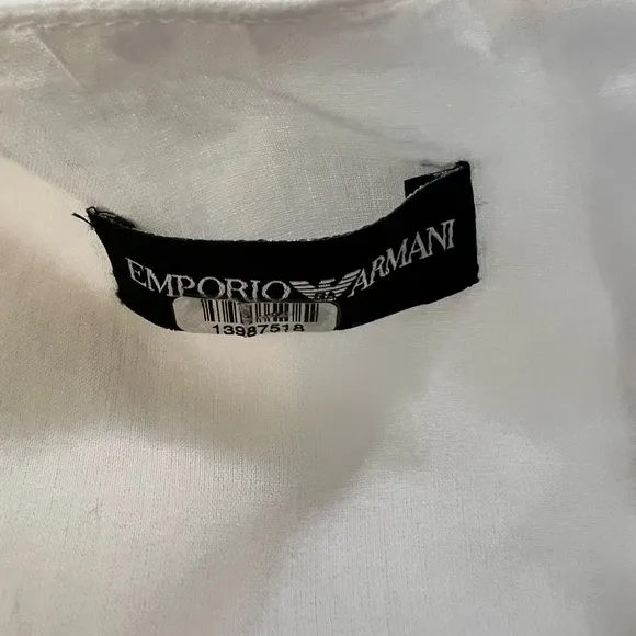 Emporio Armani White Side Button Linen Sleeveless Dress, Size FR 42 / US 10