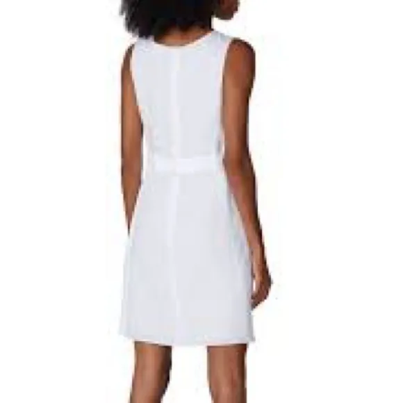 Emporio Armani White Side Button Linen Sleeveless Dress, Size FR 42 / US 10