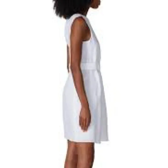 Emporio Armani White Side Button Linen Sleeveless Dress, Size FR 42 / US 10