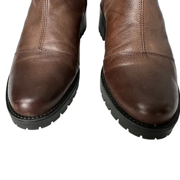 Eric Michael Made in Spain Chunky Heel Brown Leather Boots, 9.5