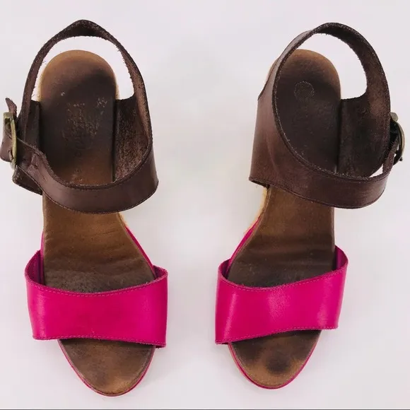 Eric Michael Platform Wedge Leather Nemo Ankle Strap Sandal Fuchsia Brown Sz 39