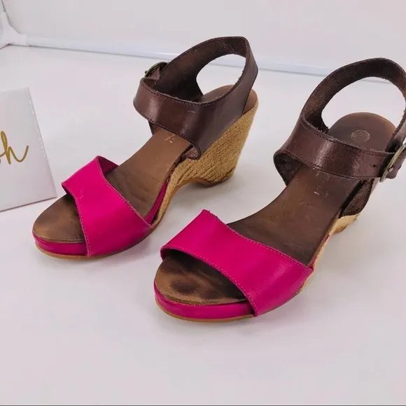 Eric Michael Platform Wedge Leather Nemo Ankle Strap Sandal Fuchsia Brown Sz 39