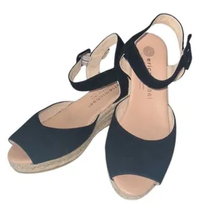 Eric Michael Zoe Black Leathe Peep Toe Buckle Espadrilles Sandals Size EU 38 NIB