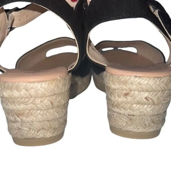 Eric Michael Zoe Black Leathe Peep Toe Buckle Espadrilles Sandals Size EU 38 NIB