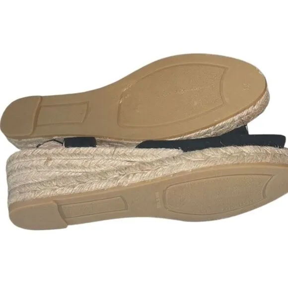 Eric Michael Zoe Black Leathe Peep Toe Buckle Espadrilles Sandals Size EU 38 NIB