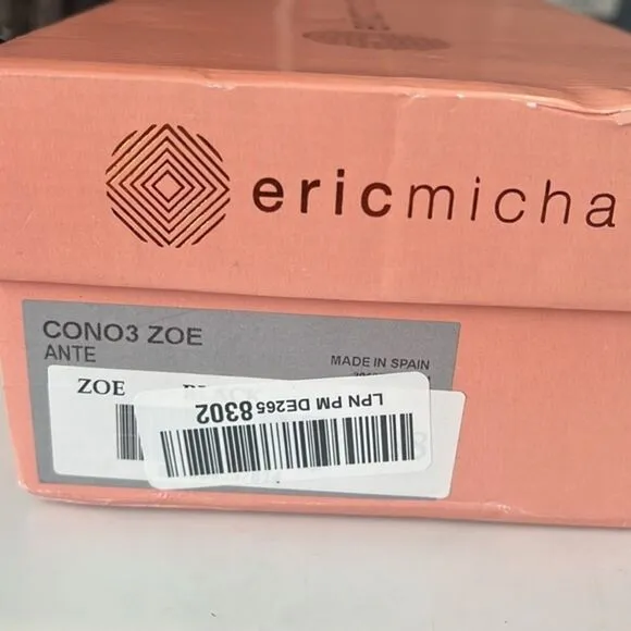 Eric Michael Zoe Black Leathe Peep Toe Buckle Espadrilles Sandals Size EU 38 NIB
