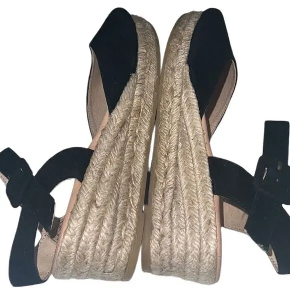Eric Michael Zoe Black Leathe Peep Toe Buckle Espadrilles Sandals Size EU 38 NIB