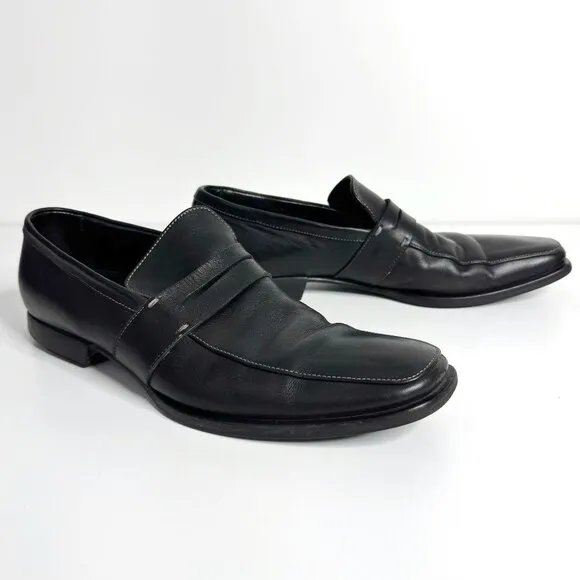 ERMENEGILDO ZEGNA Mens Black Leather Loafers