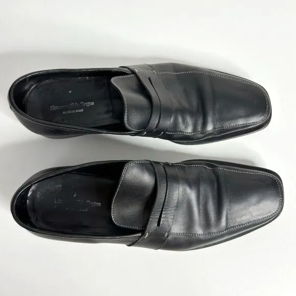 ERMENEGILDO ZEGNA Mens Black Leather Loafers