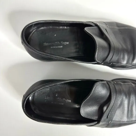 ERMENEGILDO ZEGNA Mens Black Leather Loafers