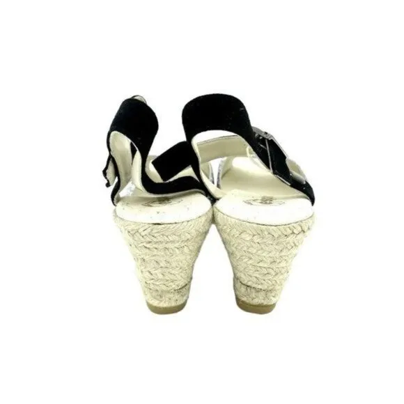 ESPADRILLES Boem Wedge Sandals Silver Glitter Black Suede Sz 42 US 11.5 US NIB