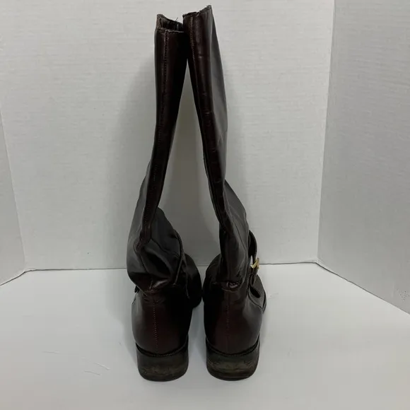 Etienne Aigner | Brown Leather Mid Calf LEGACY Boots Tall Gold Embellished Boot