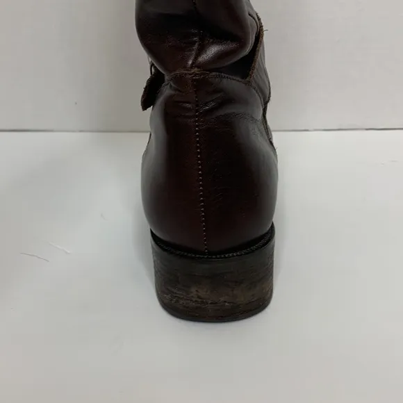 Etienne Aigner | Brown Leather Mid Calf LEGACY Boots Tall Gold Embellished Boot