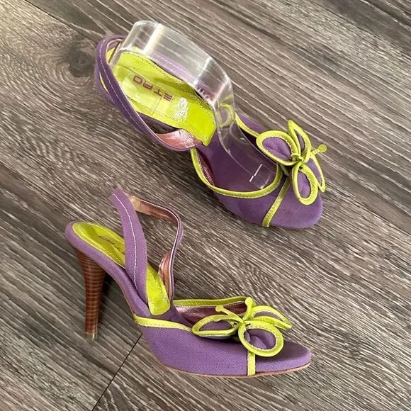 ETRO Vernice Vogue lime purple flower open toe sling back sandals
