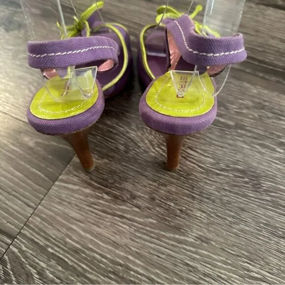 ETRO Vernice Vogue lime purple flower open toe sling back sandals