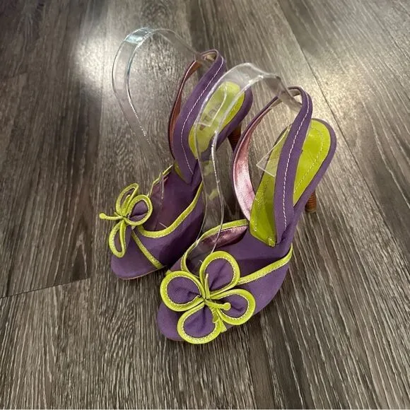 ETRO Vernice Vogue lime purple flower open toe sling back sandals