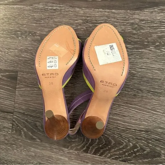 ETRO Vernice Vogue lime purple flower open toe sling back sandals