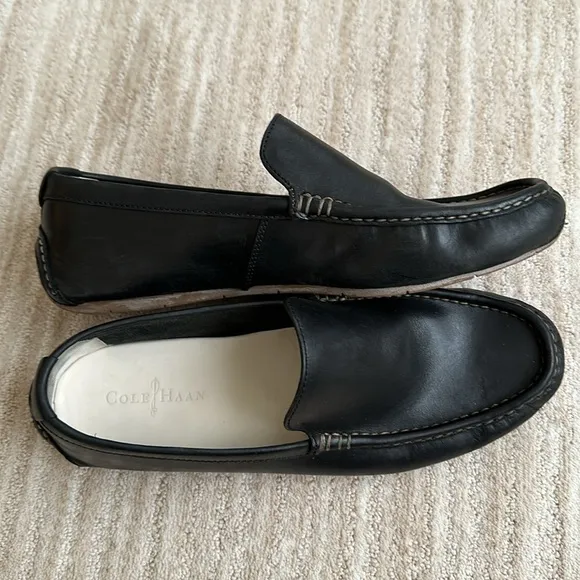 EUC Cole Haan Mens Somerset Venetian Loafers Driving Shoes Black Leather Size 12