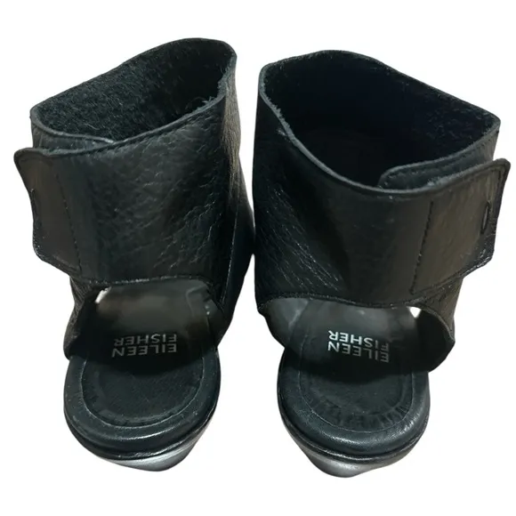 EUC - Eileen Fisher Arts Ankle Cuff Black Italian Leather Sandals - size 6