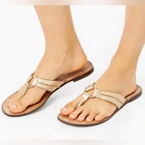 EUC Lilly Pulitzer Leather Slide Sandals, Gold