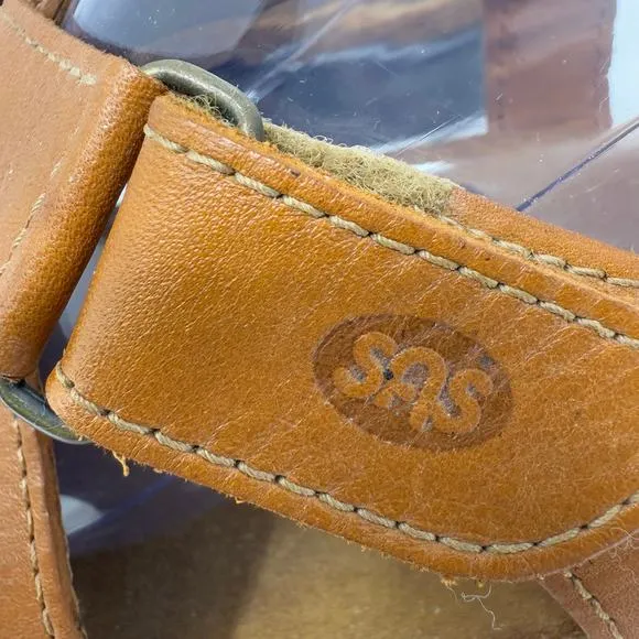 EUC SAS Sandals Women's 10 Huggy Caramel Leather Strap Back Coastal Grandma