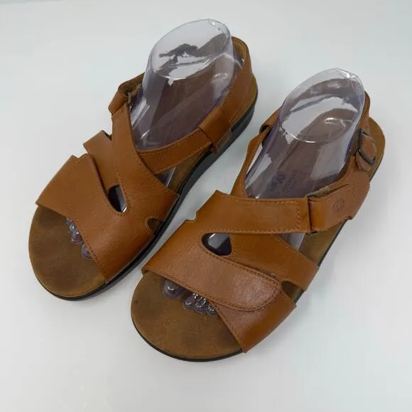EUC SAS Sandals Women's 10 Huggy Caramel Leather Strap Back Coastal Grandma